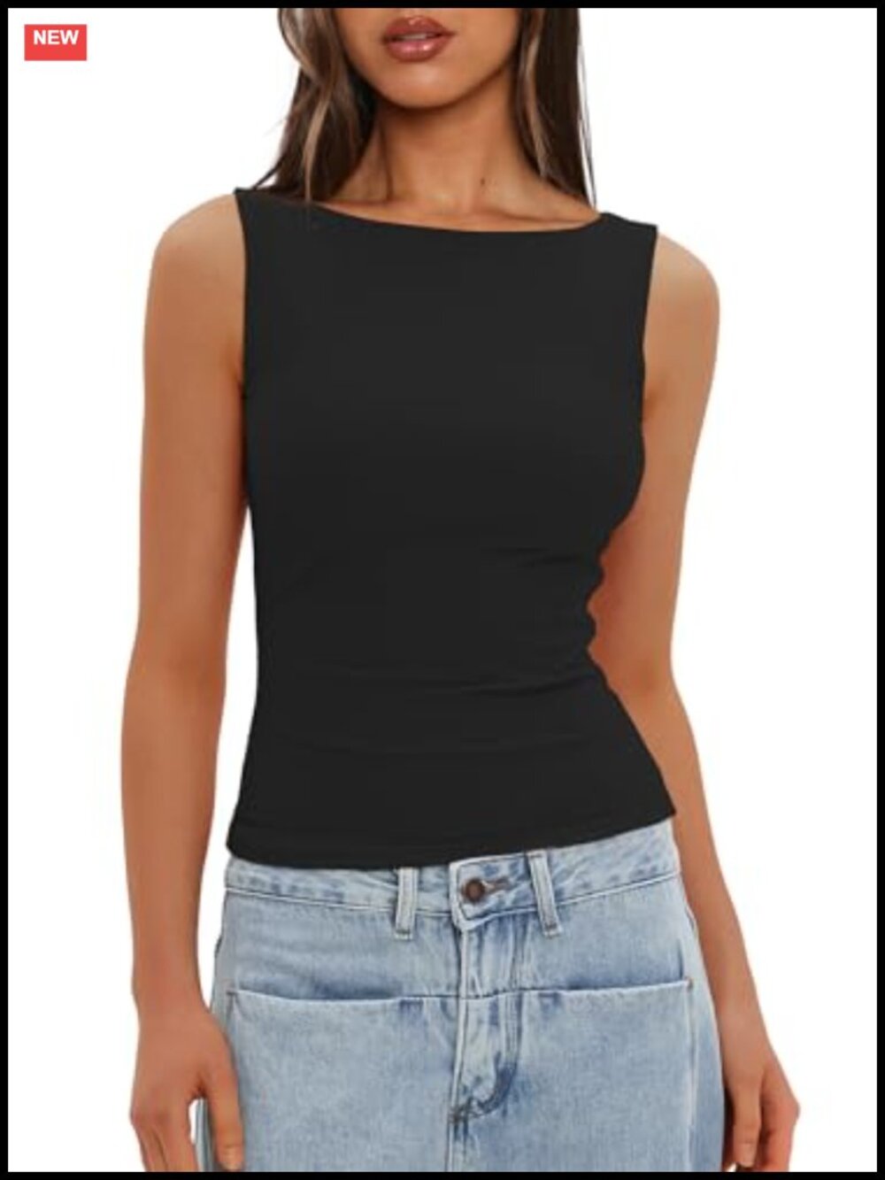 Sleeveless Double Lined Boat Neck Tank Top